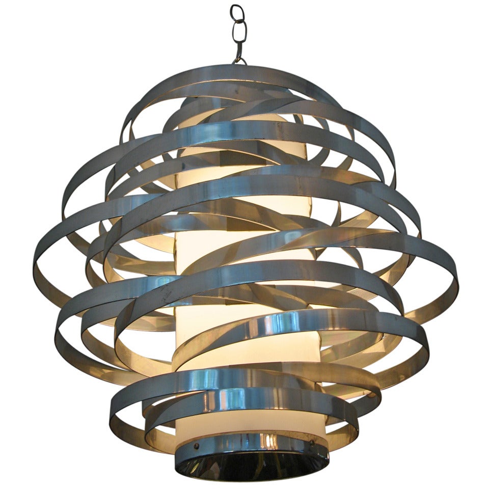 Polished Aluminum Light Fixture by Max Sauze for Sciolari