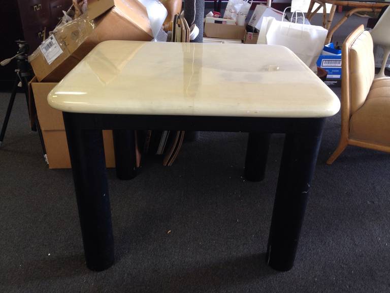 Lacquered Goatskin Game Table with Round Painted Raffia Legs