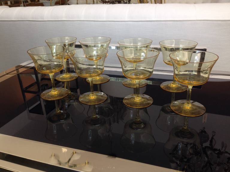 Delicate and elegant, this soft yellow Crystal glassware is such a nice set for entertaining.