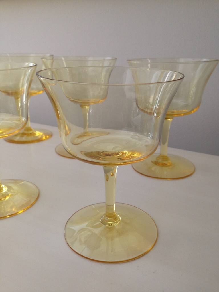 American Canary Yellow Crystal Glassware, Set of Eight