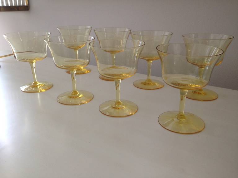 Canary Yellow Crystal Glassware, Set of Eight In Excellent Condition In East Hampton, NY