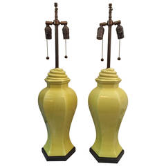 Citron Porcelain Table Lamps with Serpentine Detail 2