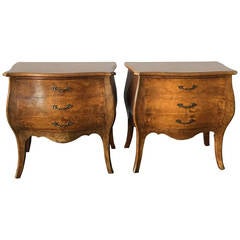 Pair of Bombay Style Italian Commodes with Burl Wood Veneer