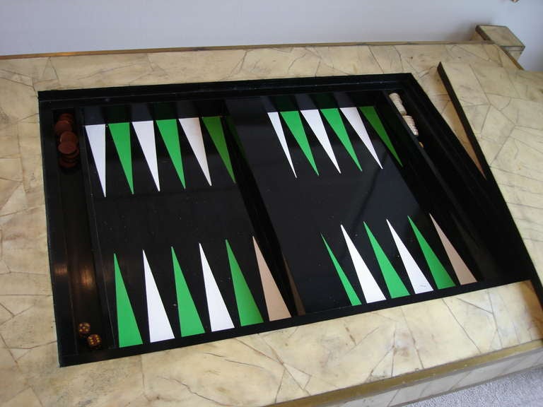Brass Animal Horn Patchwork-Clad Backgammon Table