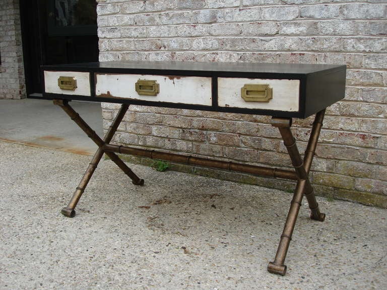 American Distressed Campaign Desk with Faux Bamboo 