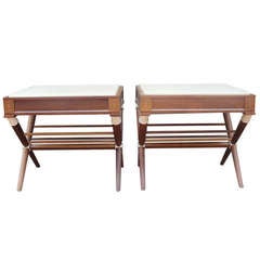 Pair of Bleached Mahogany and Ivory Lacquer Top Side Tables