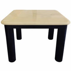 Lacquered Goatskin Game Table with Round Painted Raffia Legs