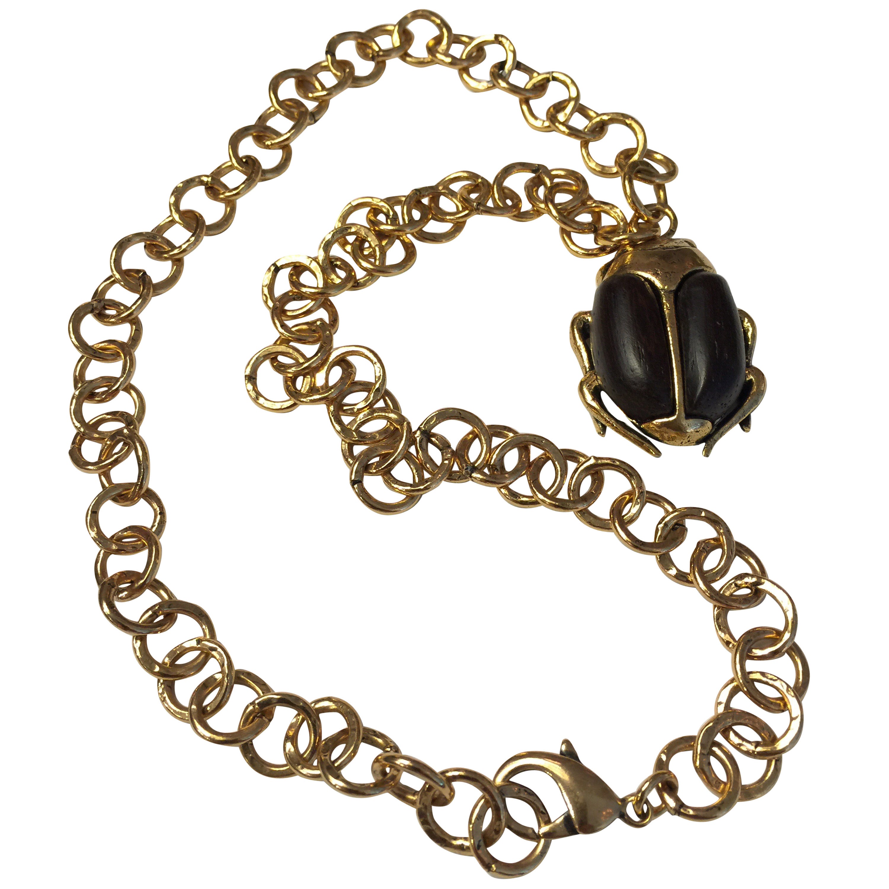 Beautiful Scarab Runway Necklace in Bronze and Ebony