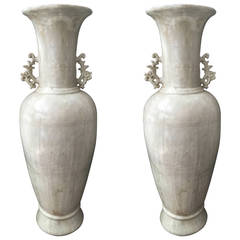 Pair of Highly Decorative Grand Scale Asian Earthenware Urns 5