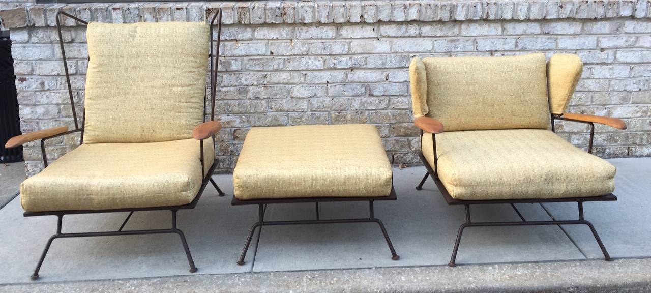 American Rare Set of Loose Cushion Modernist Iron Lounge Chairs