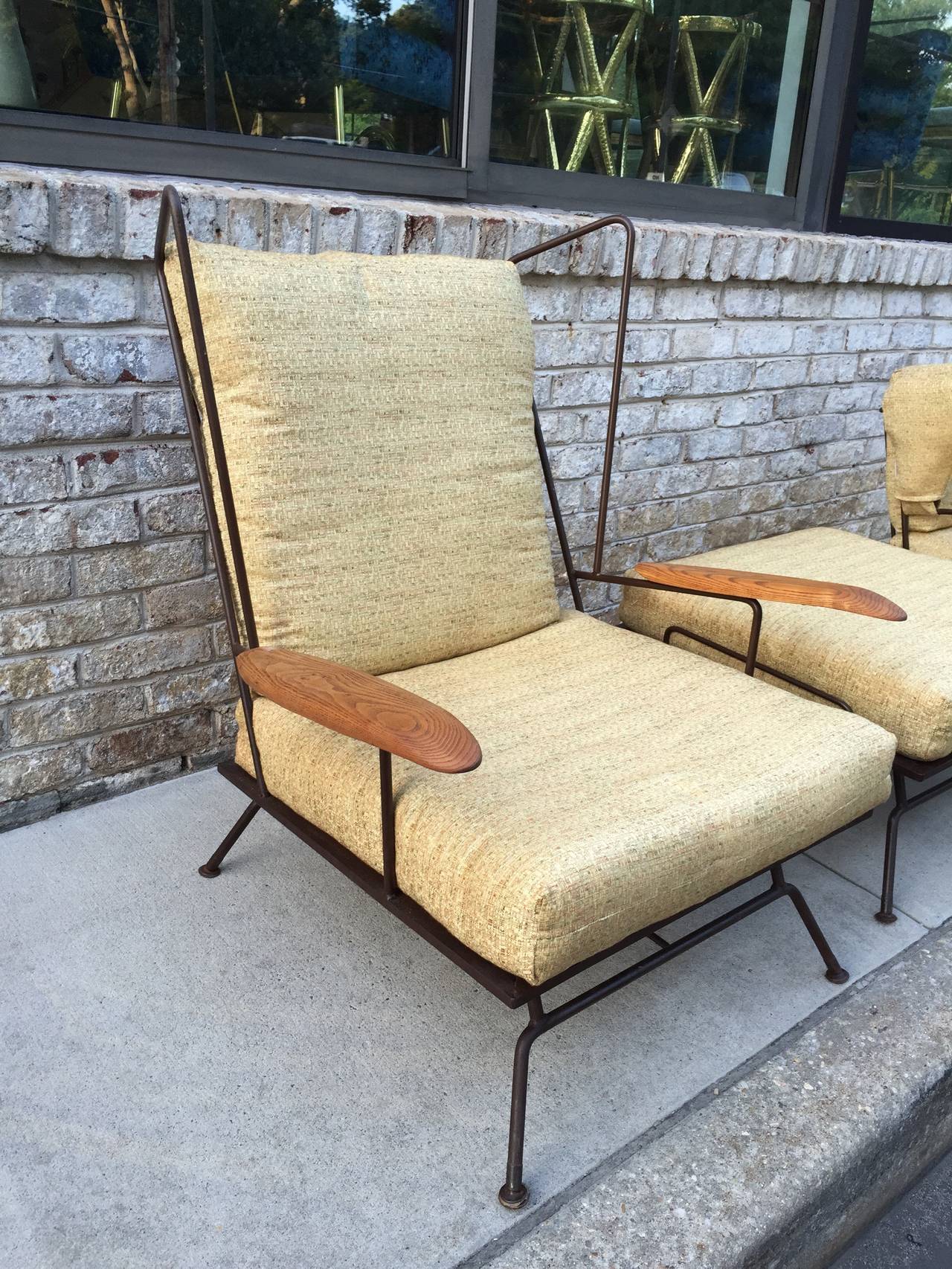 Rare Set of Loose Cushion Modernist Iron Lounge Chairs 1