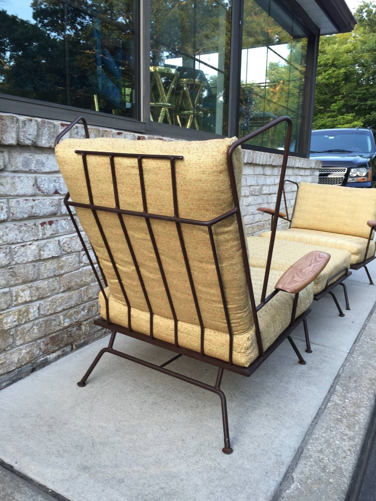 Rare Set of Loose Cushion Modernist Iron Lounge Chairs 2