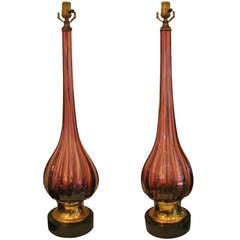 Pair of Extra Tall Amethyst Murano Glass Lamps