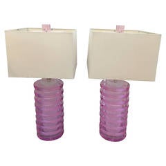 Pink Lucite Stacked Disc Lamps