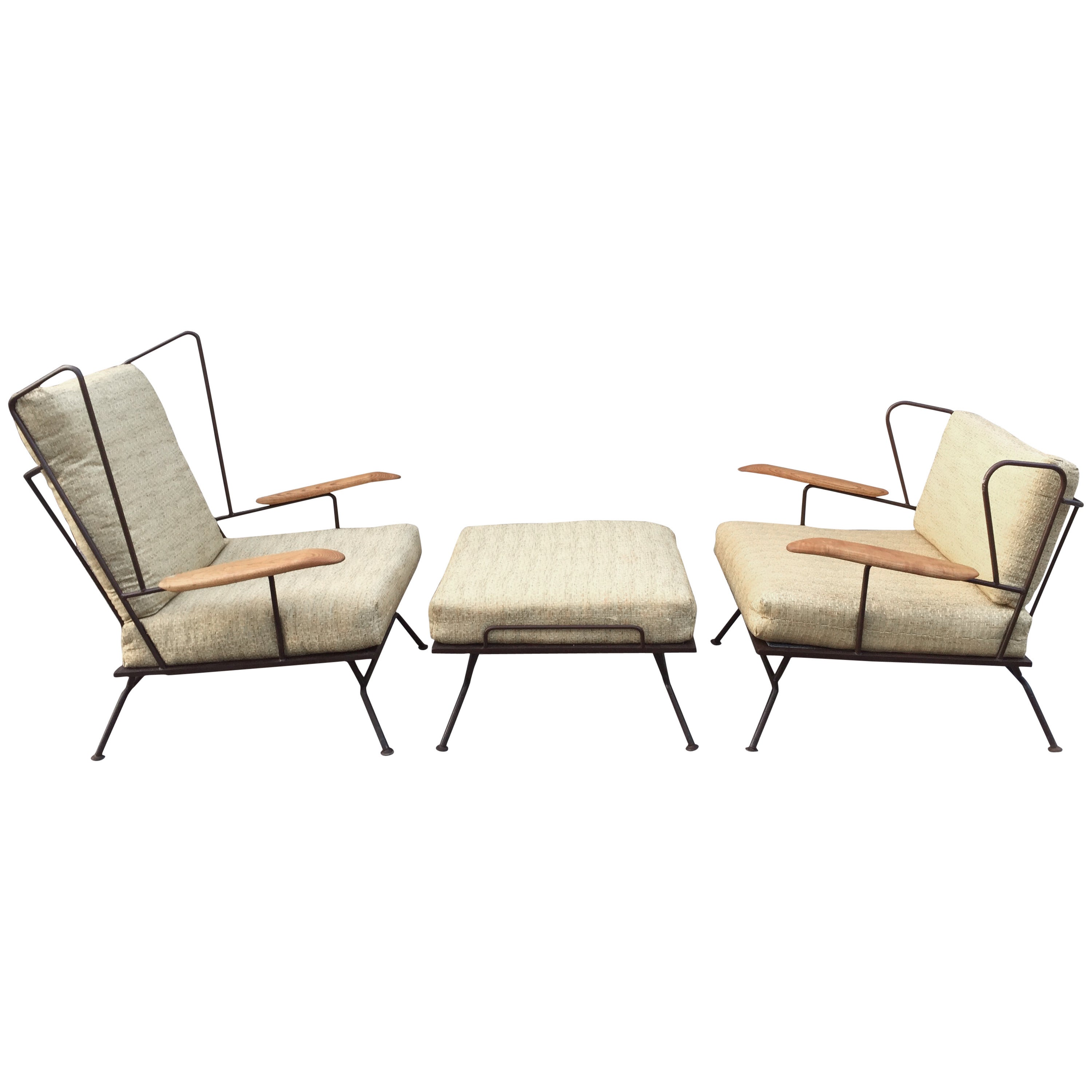 Rare Set of Loose Cushion Modernist Iron Lounge Chairs