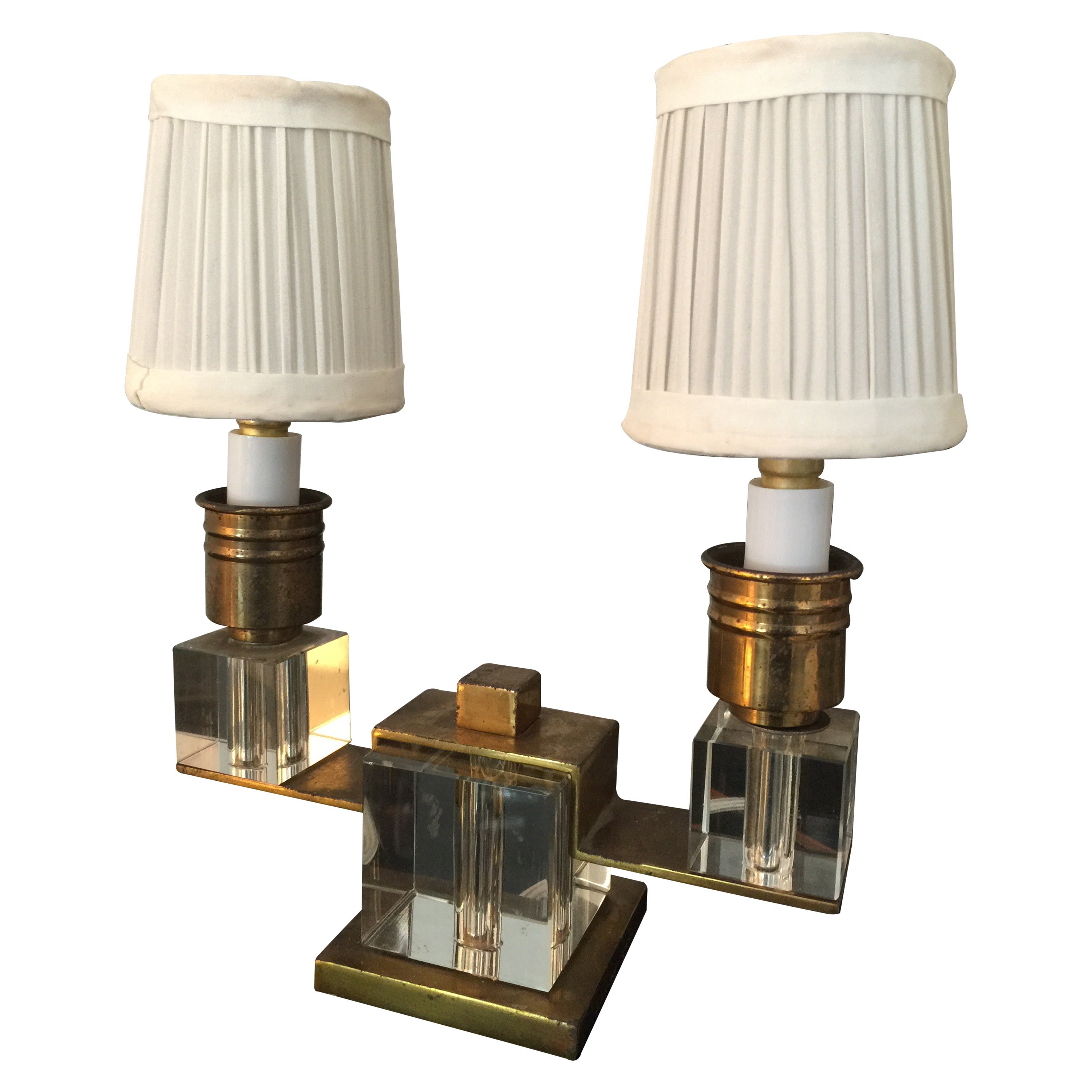 Exquisite Dore Bronze and Crystal Boudoir Lamp by Jacques Adnet For Sale