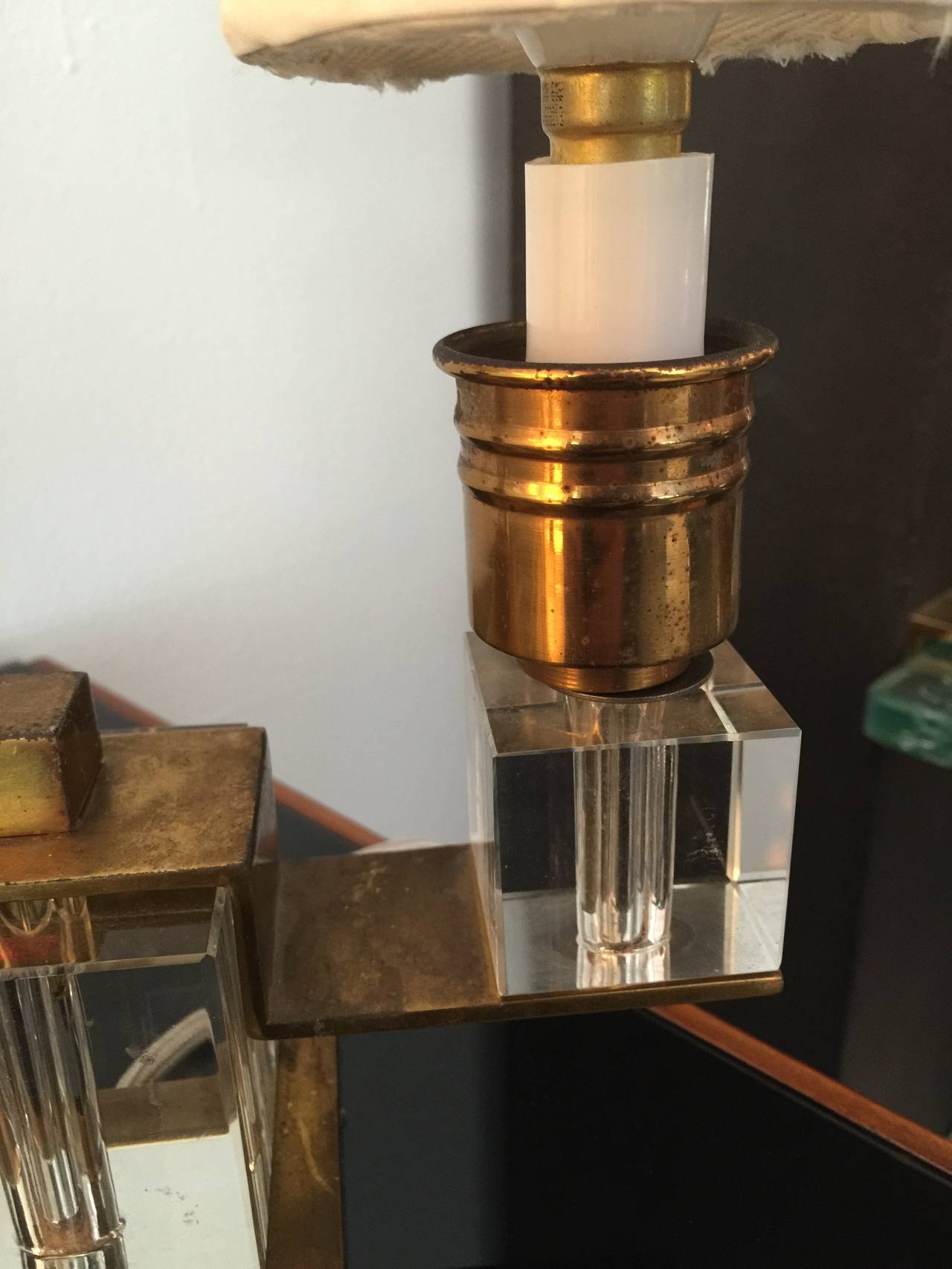 Exquisite Dore Bronze and Crystal Boudoir Lamp by Jacques Adnet In Good Condition For Sale In East Hampton, NY