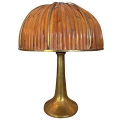 The "Fungo" Rattan Dome and Brass Lamp by Gabriella Crespi, Signed