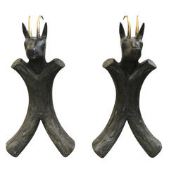 Exceptional and Rare 1950's Pair of  Animal Andirons