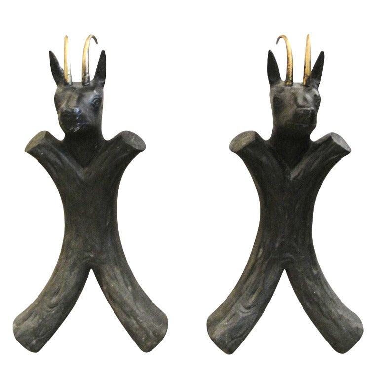 Exceptional and Rare 1950
s Pair of  Animal Andirons