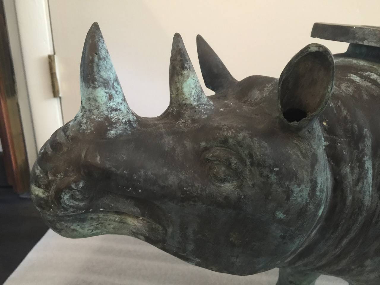 Italian Whimsical Patinated Bronze Rhino Sculpture