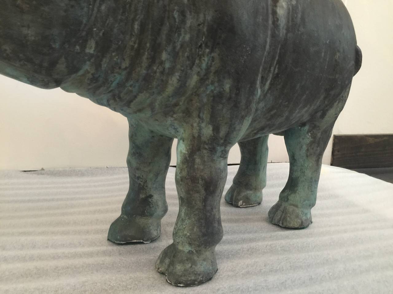 Mid-20th Century Whimsical Patinated Bronze Rhino Sculpture