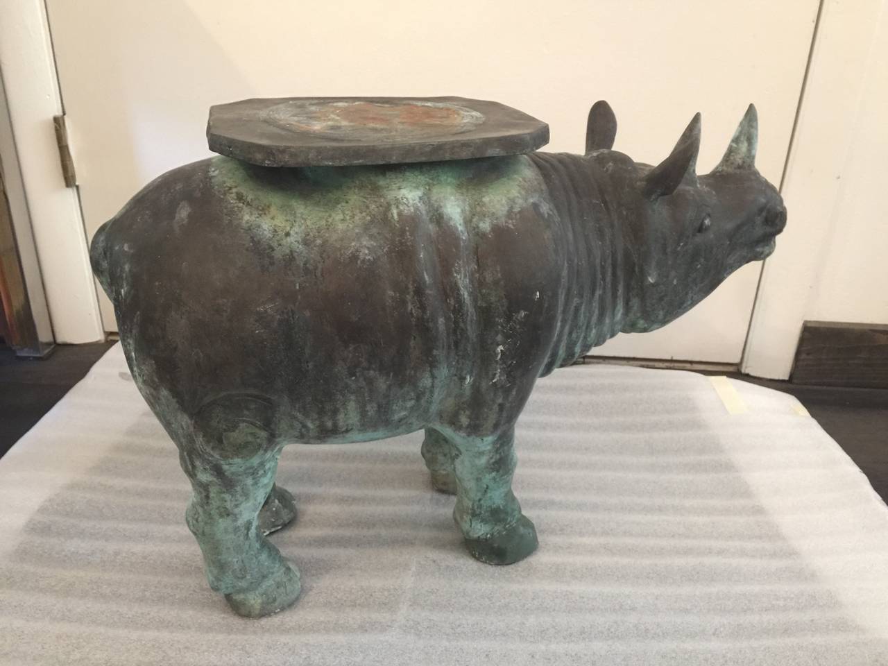 Whimsical Patinated Bronze Rhino Sculpture 2