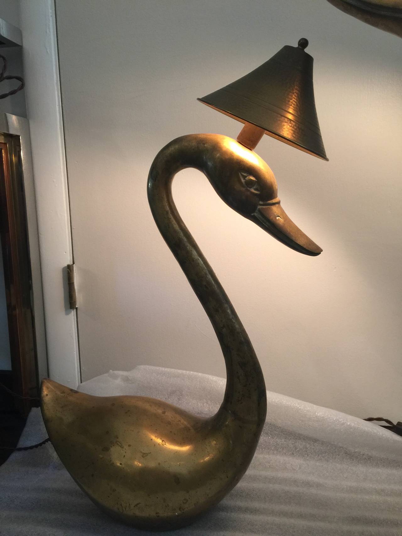 Oversized Brass Swan Table Lamps, Pair 1