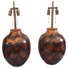 Pair of Beautifully Glazed Ceramic Table Lamps