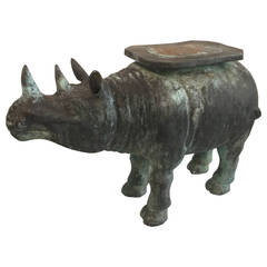 Whimsical Patinated Bronze Rhino Sculpture