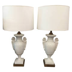 Pair of Elegant Greek Revival Style Biscuit Table Lamps