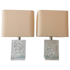 Pair of Rare Bubbles in Lucite Block Table Lamps