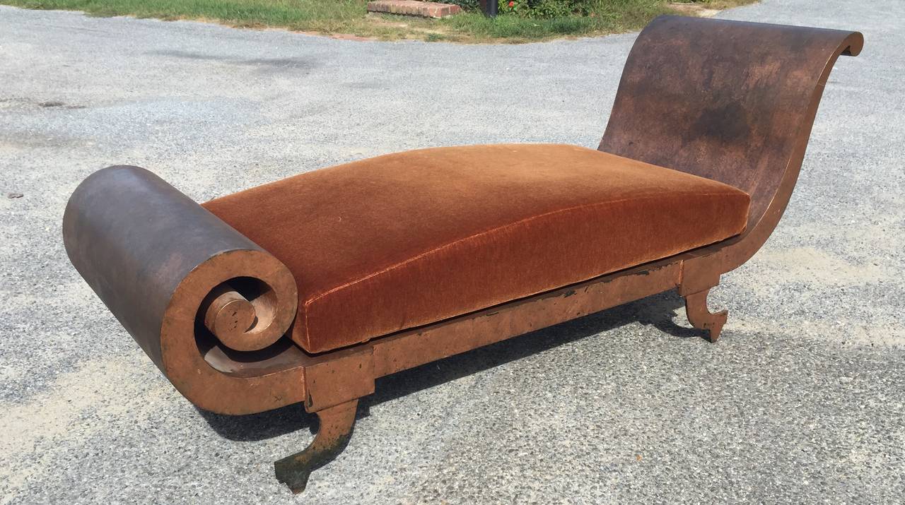 French Greek Revival Scrolled Metal Chaise with Copper Gilt
