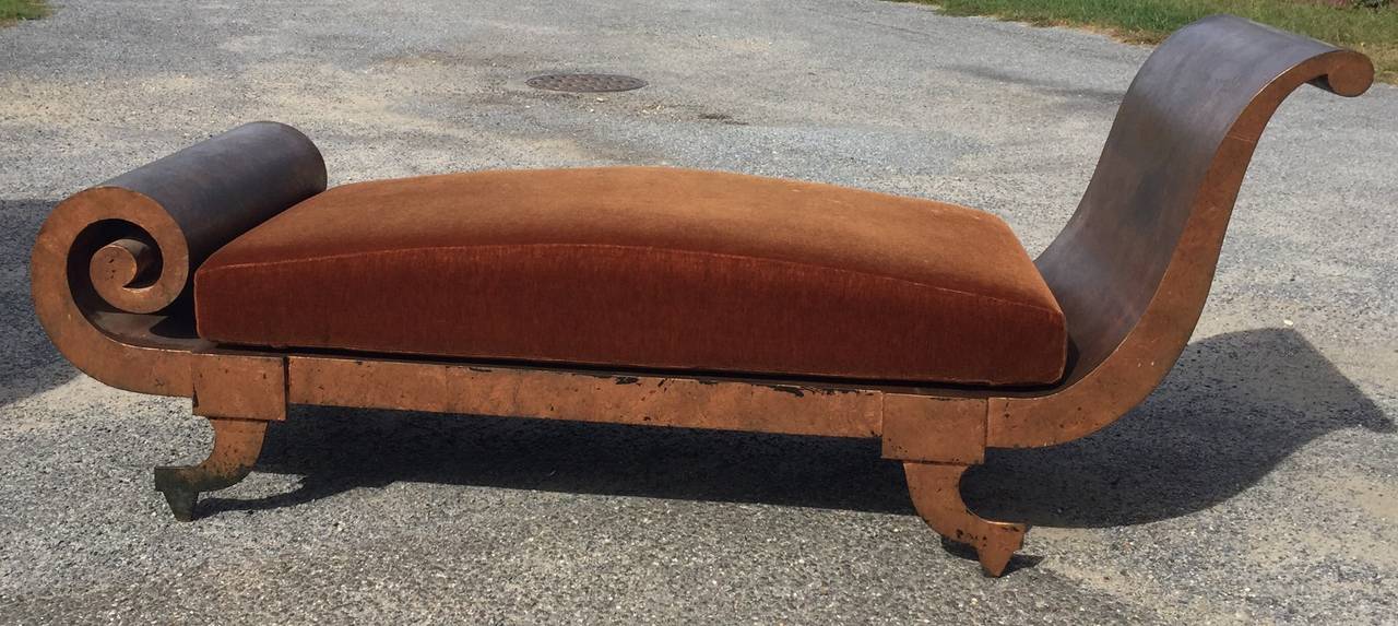 Greek Revival Scrolled Metal Chaise with Copper Gilt In Excellent Condition In East Hampton, NY