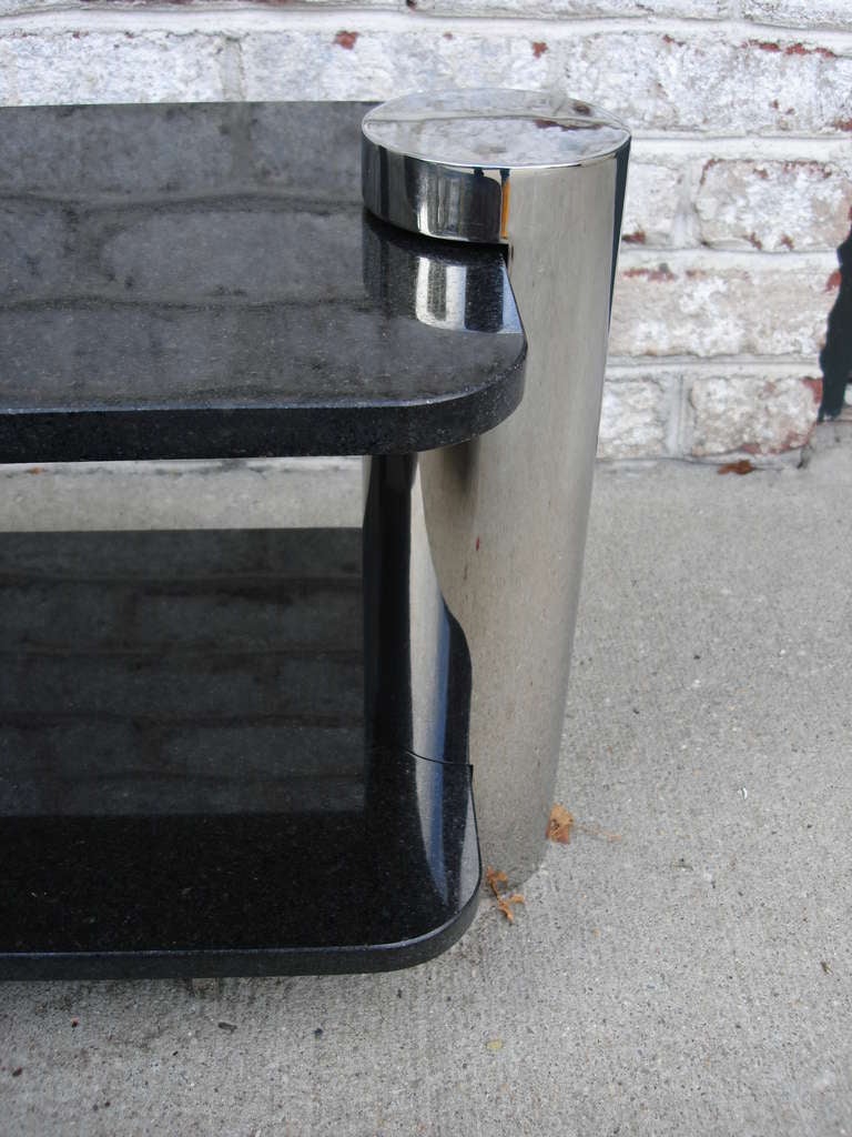 Brueton Bi-Level Black Granite and Chrome Side Table, Pairs In Good Condition For Sale In East Hampton, NY