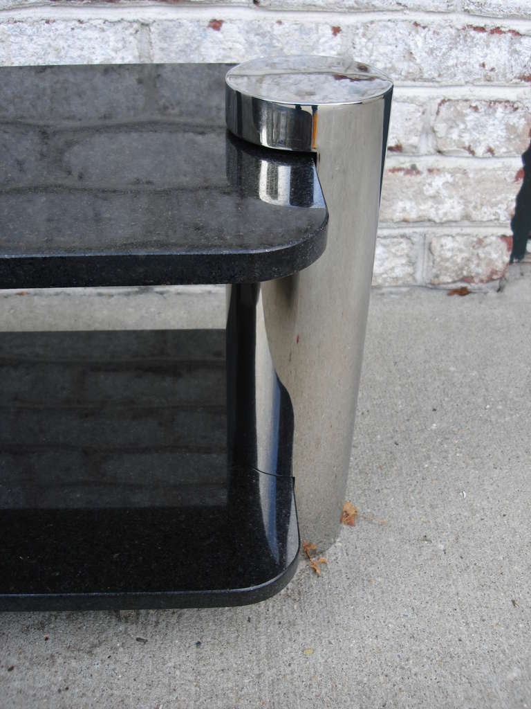 Brueton Bi-Level Black Granite and Chrome Side Table, Pairs In Good Condition For Sale In North Miami, FL