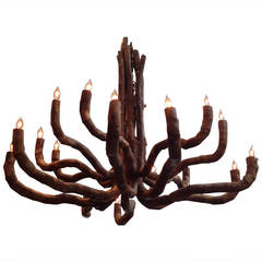 Oversized French Wood Branch, Sixteen-Arm Chandelier
