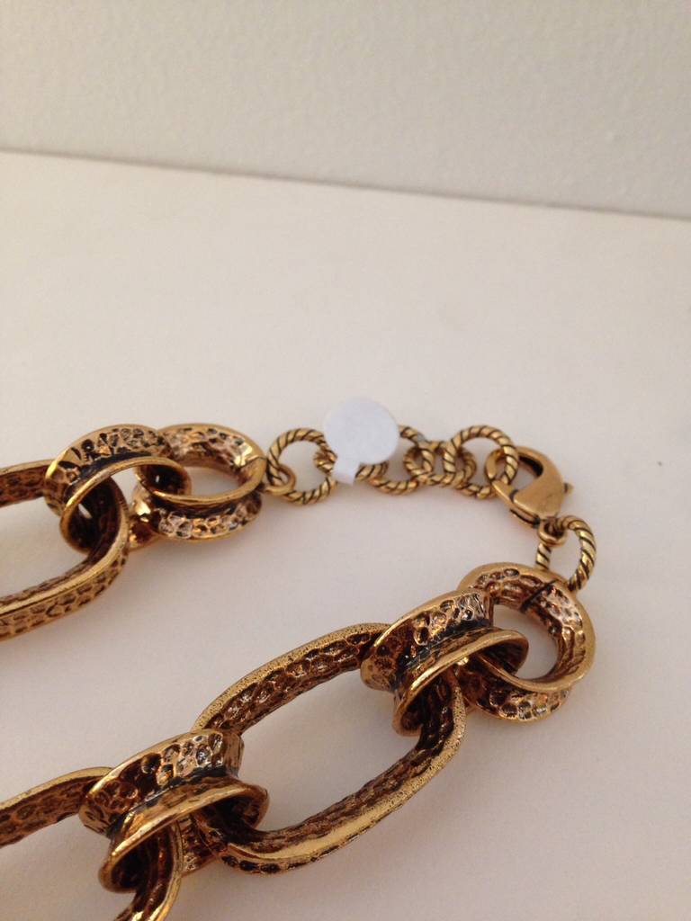 Chunky Chain Link Hammered Brass Necklace In Excellent Condition In East Hampton, NY