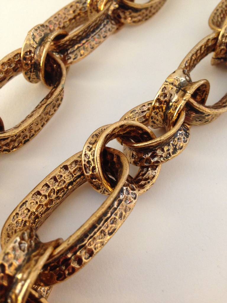20th Century Chunky Chain Link Hammered Brass Necklace