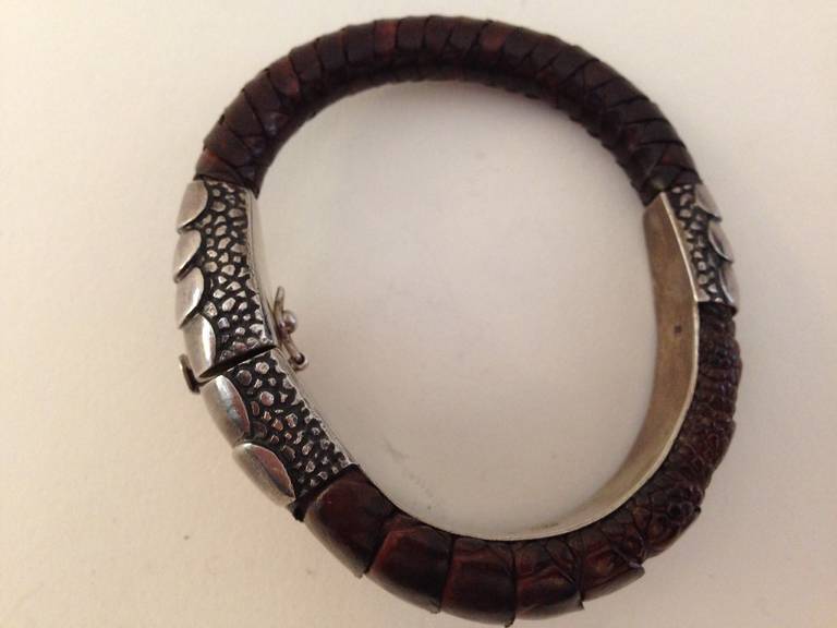 American Lou Guerin Signed Armadillo Leather and Sterling Bracelet