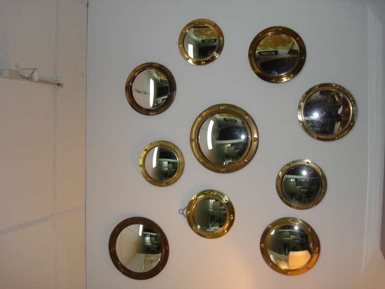 Group of 10 English Brass Convex Mirrors In Excellent Condition In East Hampton, NY