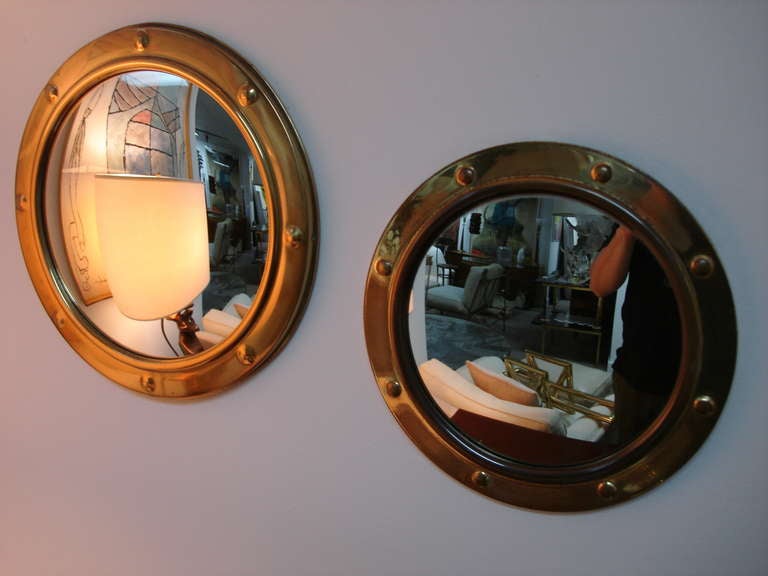 Mid-20th Century Group of 10 English Brass Convex Mirrors