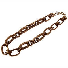 Vintage Chunky Chain Link Hammered Brass Necklace
