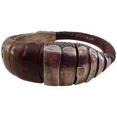 Lou Guerin Signed Armadillo Leather and Sterling Bracelet