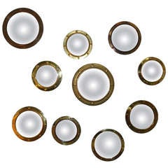 Group of 10 English Brass Convex Mirrors