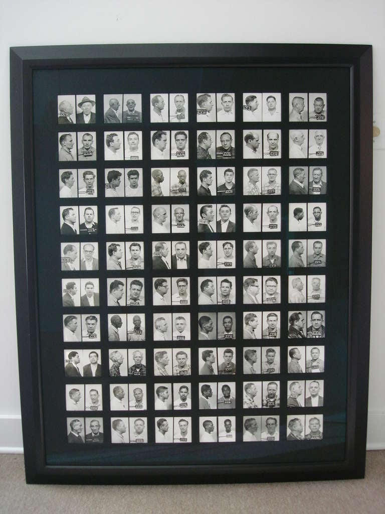 Incredible collection of original mugshots from Philadelphia Police Department in 1950s and 1960s. These are petty crimes of the era, bootlegging, racketeering, etc.

It is such a payful piece sure to strike many a conversation.