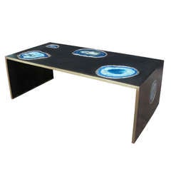 Agate, Brass and Iron Coffee Table "Blue Lagoons"