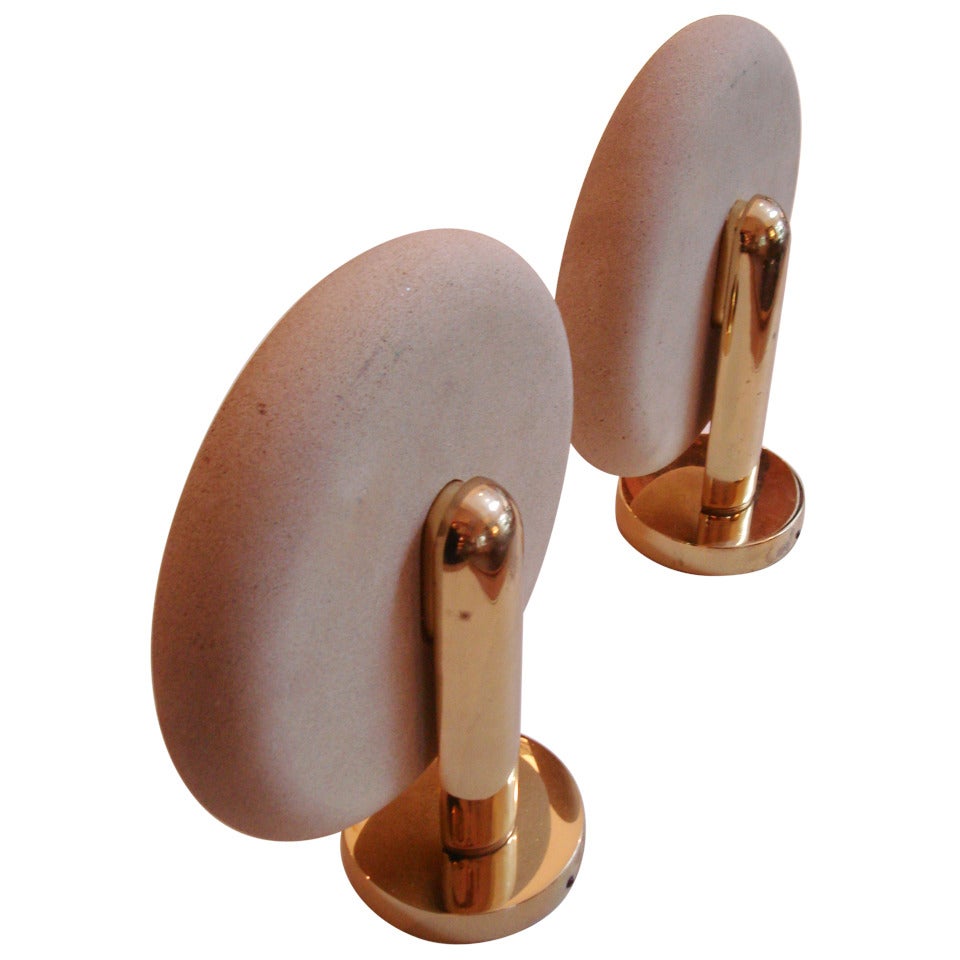 Pair of Pfister Natural Sandstone and Brass Sconce Uplights For Sale