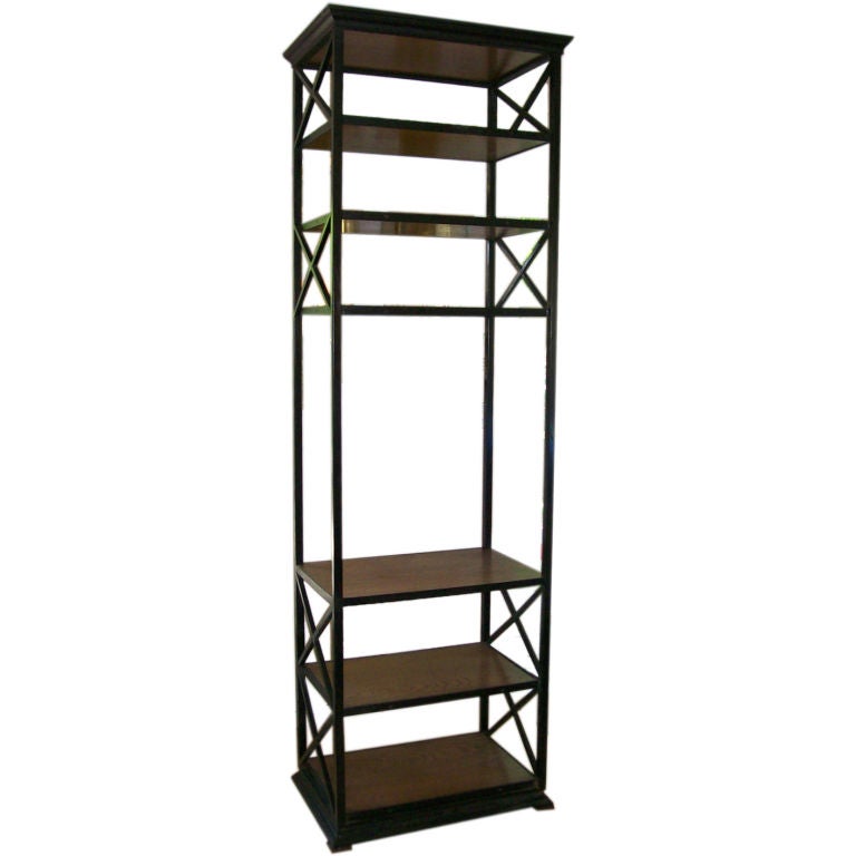 Tall Rustic Iron & Wood Ètagerè w/ Six Fixed Shelves For Sale