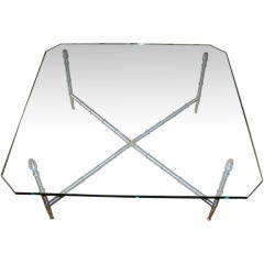 An X Shape Glass Cocktail Table with Metal Bamboo Detail